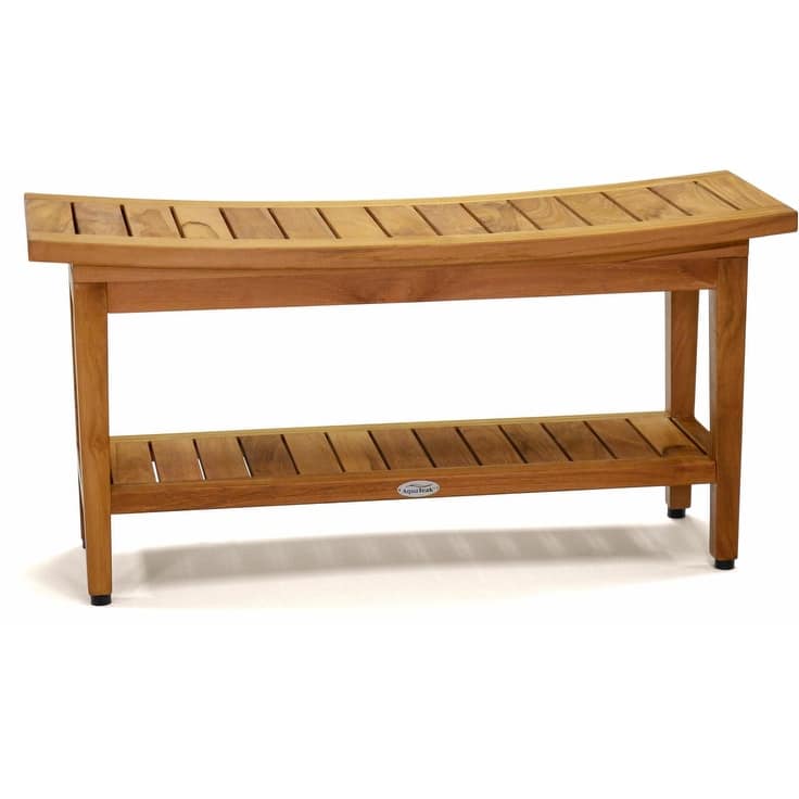 Patented Maluku Teak Shower Bench with Shelf - Teak Oil - 36" with Shelf