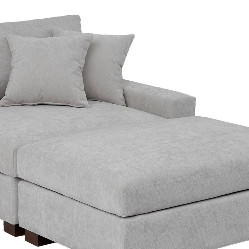 Modern Chenille Chaise Lounge Set with Ottoman