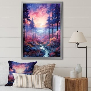 Designart "Pine Tree Winter Twilight III" Tree Pine Framed Wall Decor ...