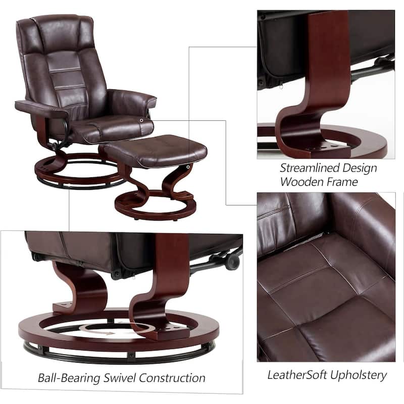 MCombo Set of 2 Swivel Recliner Chair with Wood Base and Ottoman