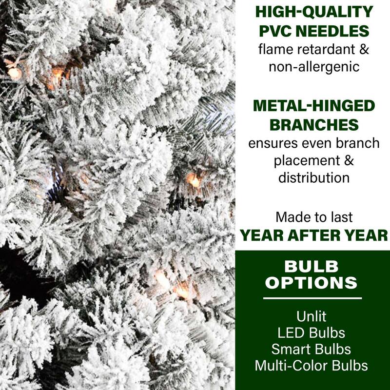 Fraser Hill Farm 6.5-Ft. Flocked Silverton Fir Christmas Tree with Clear LED String Lighting