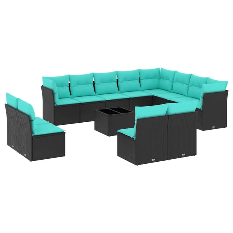 vidaXL 12 Piece Patio Sofa Set with Cushions Black Poly Rattan