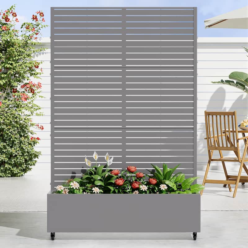 Metal Movable Planter Box with Trellis Privacy Screen Planter Box with Lockable Wheels - 72"x47"
