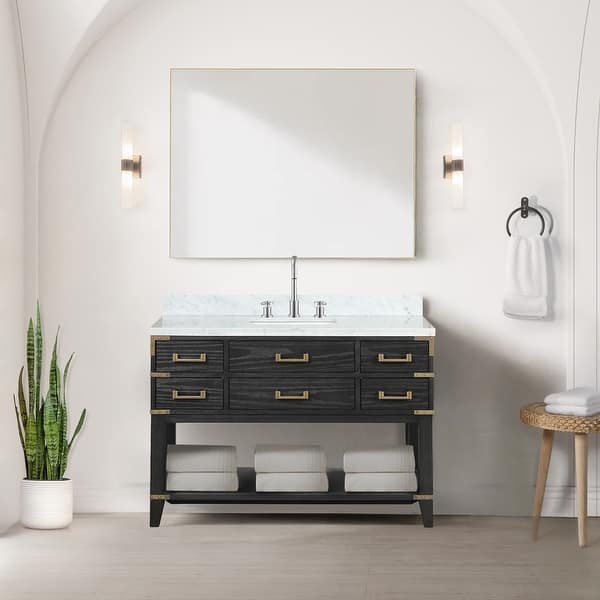 slide 2 of 42, Lexora Norwalk Bath Vanity, Carrara Marble Top, Faucet Set, and Mirror
