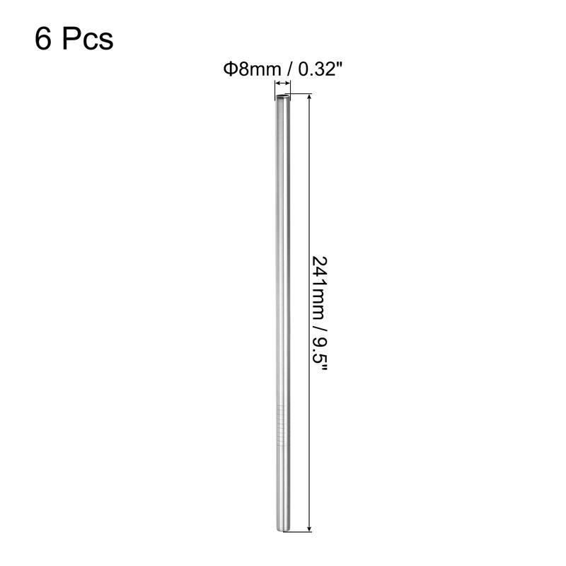 Reusable Metal Straws 6Pcs, Stainless Steel Straight Straw 9.5" Silver - Silver