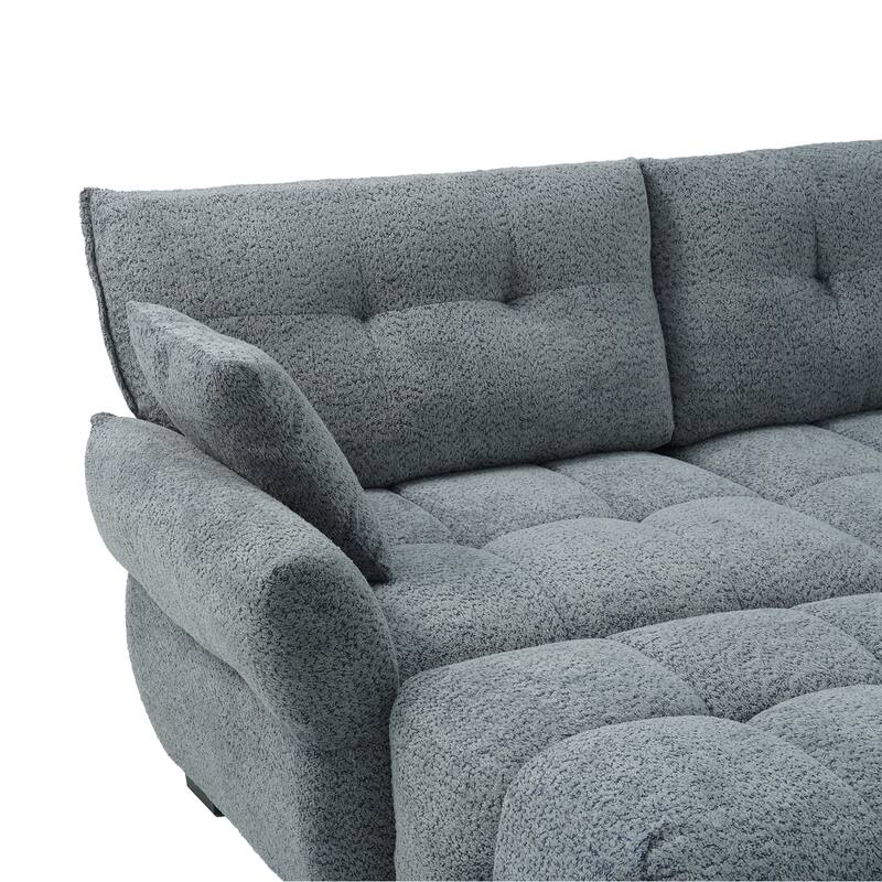 4-Seat Sectional Sofa Couch with Chaise, Tufted L-Shaped Modular Sofa with Pillows, Pocket Spring Cushions & Solid Wood Frame