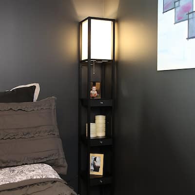 Brightech Maxwell 72 in. Traditional LED Super Bright 3-Drawer Floor Lamp with Beige Fabric Square Shade