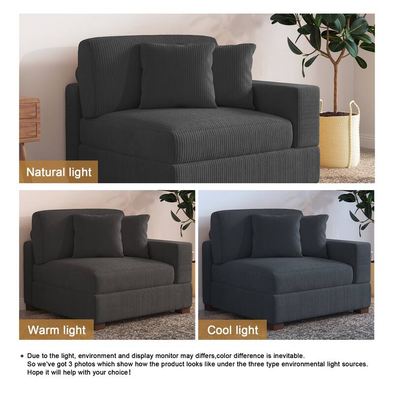 Upholstered Corduroy Modular Sectional Sofa with 2 throw pillows