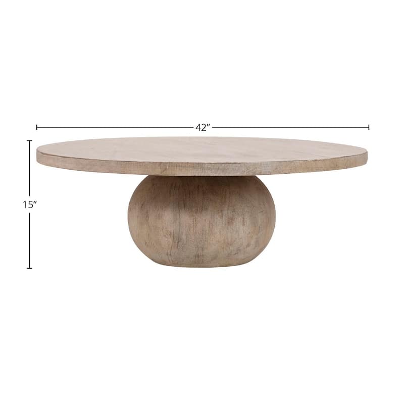 Sophia 42" Round Reclaimed Pine Modern Coffee Table with Ball Pedestal Base
