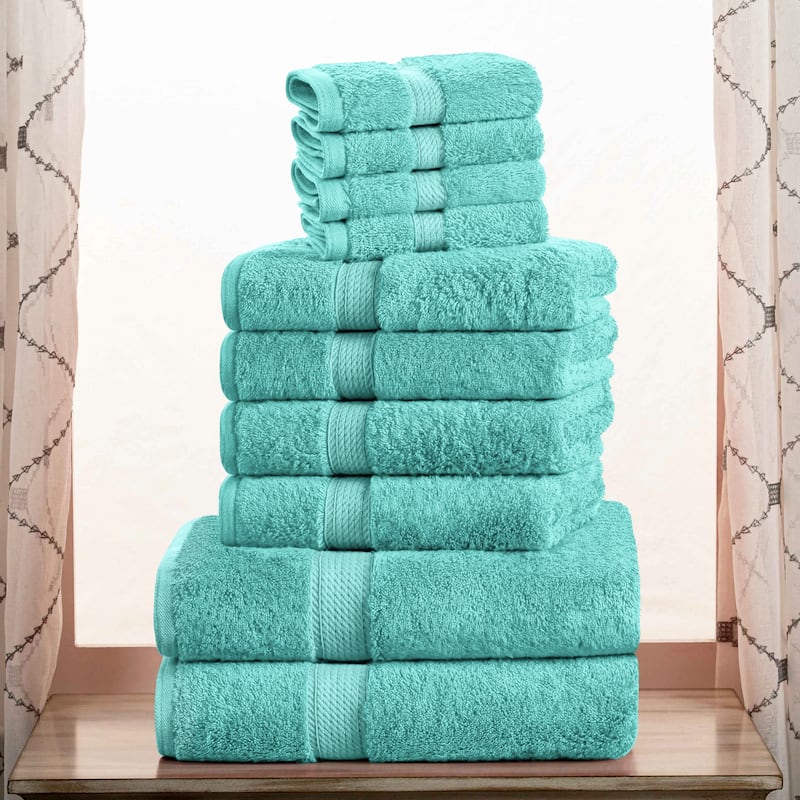 Superior Egyptian Cotton Heavyweight Solid Plush Towel Set - 10-Piece Set - Turquoise