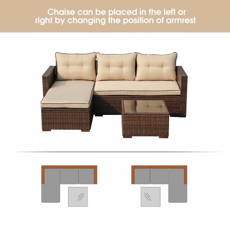 Outdoor Cushioned Wicker 3-piece Sectional Set