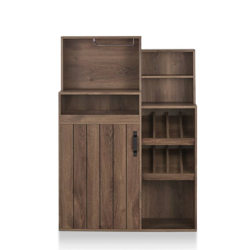 Furniture of America Gern 39-in. Rustic Walnut 7-shelf Buffet w/ Wine Rack