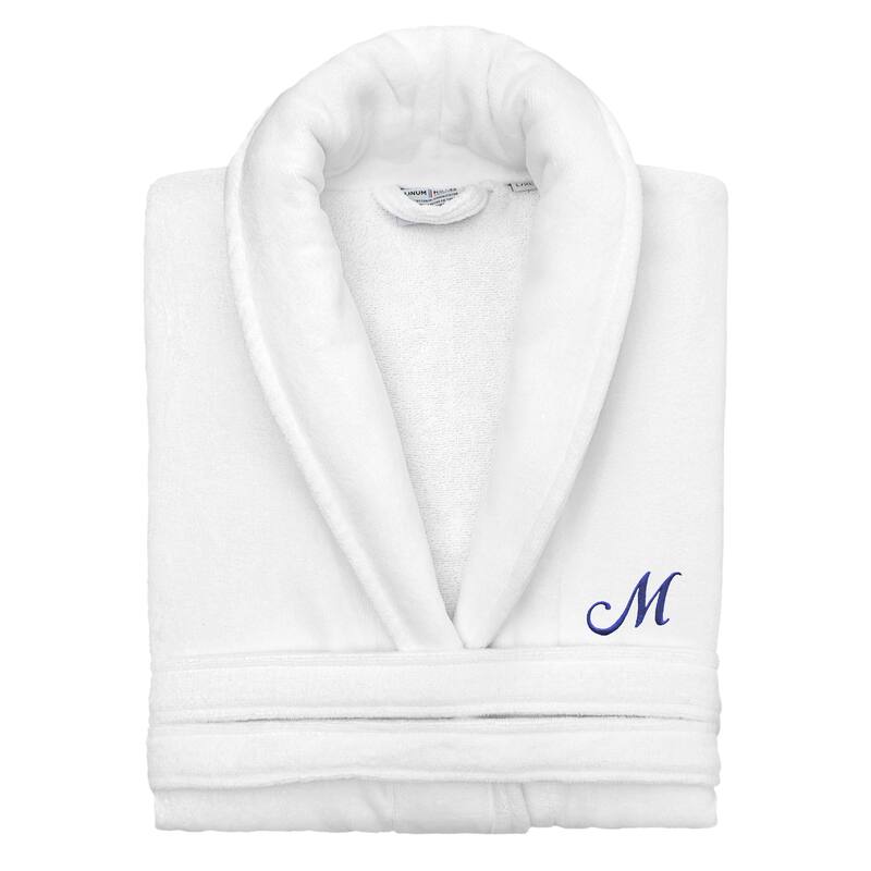 Authentic Hotel and Spa 100% Turkish Cotton Personalized Unisex Anovia Velour Bathrobe - Navy Script Font - Large/XLarge - M