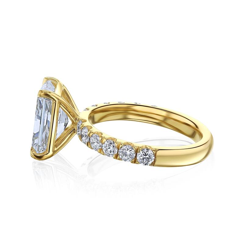 Kobelli Sunset Line 6 Carat Lab Grown Diamond Certified 14k Solid Gold Radiant-cut Comfort Fit French Pavé Petra Ring (EF/VS)