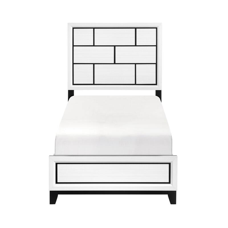Twin Size Wood Panel Bed with Line Design and Contemporary Style
