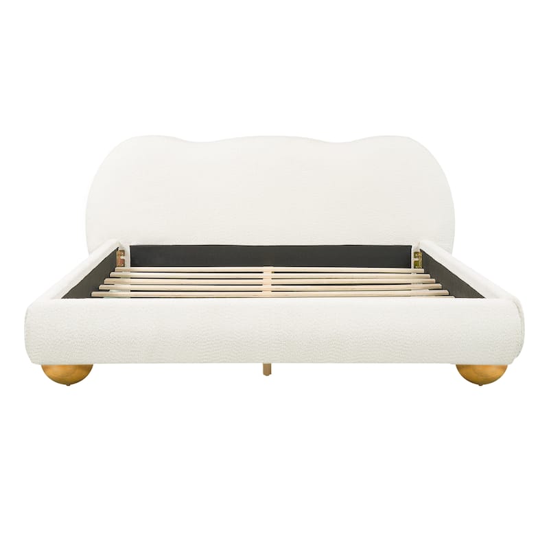 Christopher Knight Home - Modern Boucle Upholstered Platform Bed with Thick Curved Headboard and Solid Wood Legs