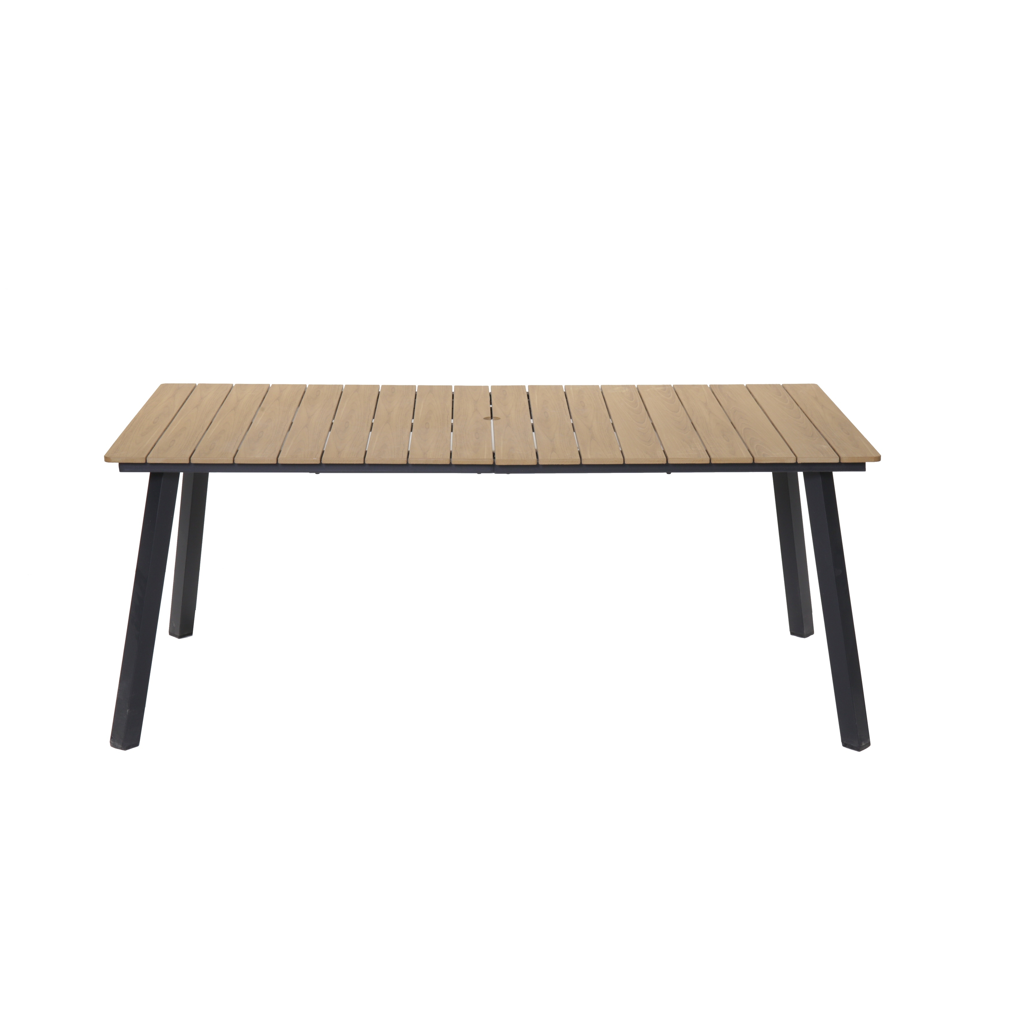 Outdoor Folding Dining Table for 4-6, Steel Frame with Umbrella Hole for Patio, Garden, Backyard, Deck, Poolside