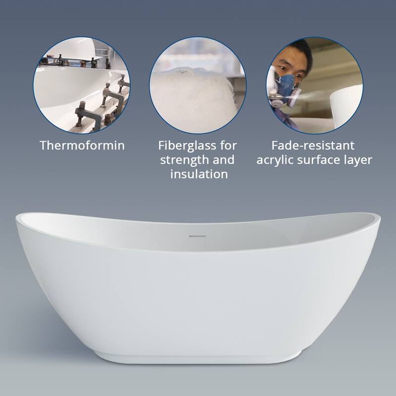 GIVINGTREE Acrylic Double Slipper Freestanding Soaking Bathtub Glossy White