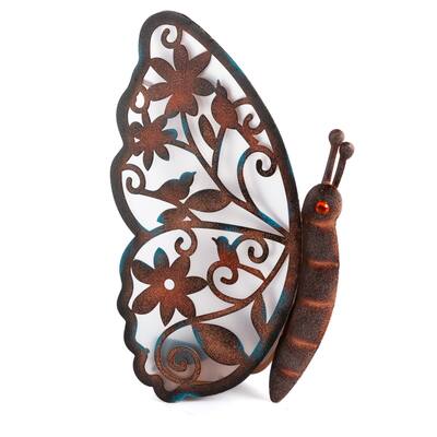 14.57 in Solar Lighted Color Changing Metal Butterfly,