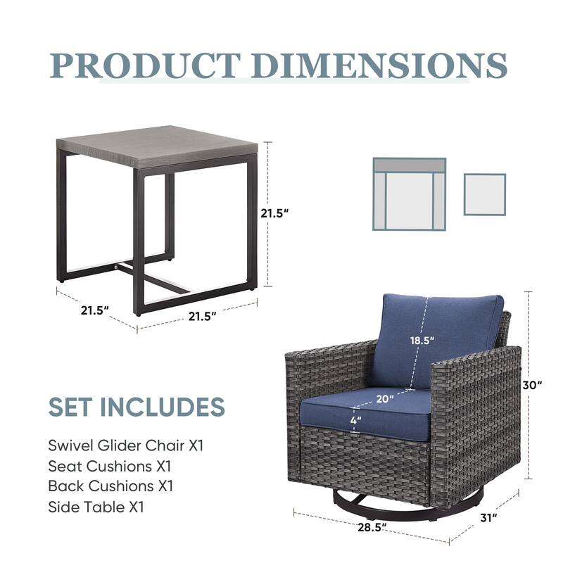 Outdoor Swivel Rocking Chairs Set of 2 with Rattan Side Table