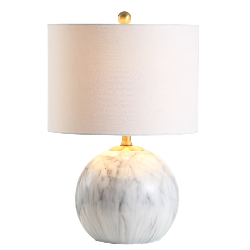 Mia 21.5" Faux Marble Resin LED Table Lamp, White/Brass Gold by JONATHAN Y