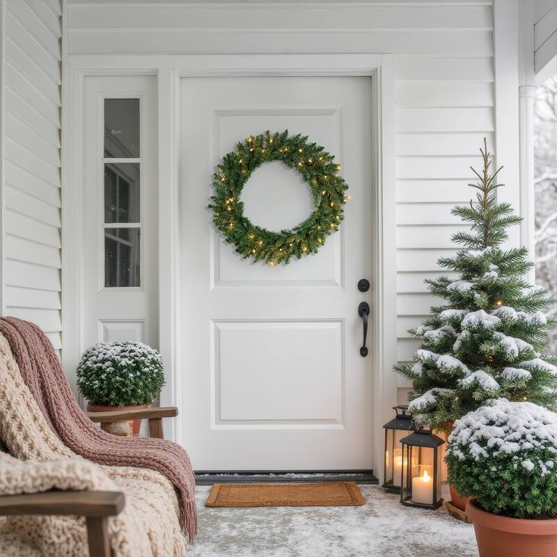 Buffalo Fir Artificial Christmas Wreath - 30-Inch, Clear Lights