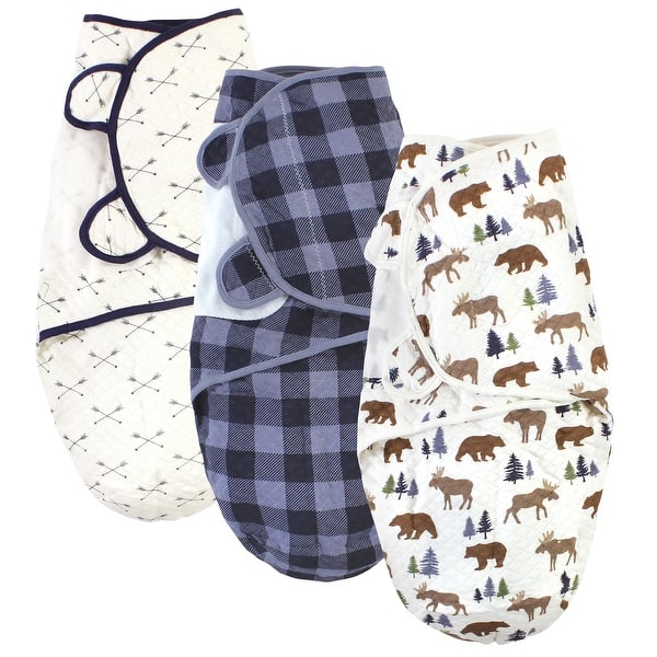 slide 1 of 1, Hudson Baby Infant Boy Quilted Cotton Swaddle Wrap 3pk, Moose Bear, 0-3 Months - Moose Bear - 0-3 Months 0-3 Months - Moose Bear