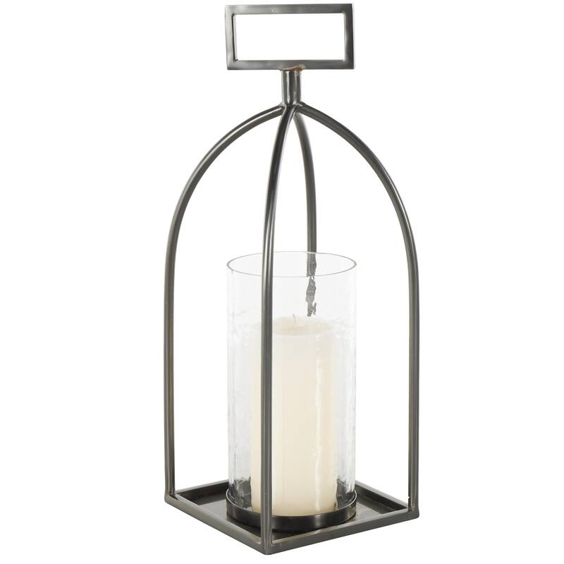 Metal Open Frame Candle Lantern with Rectangle Handles - Silver - Roche River Decor - Silver - 6"W, 16"H