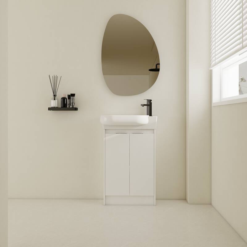 23" Bathroom Vanity with Round Ceramic Sink, Soft-Close Hinges, and Spacious Storage - Black Chestnut Finish