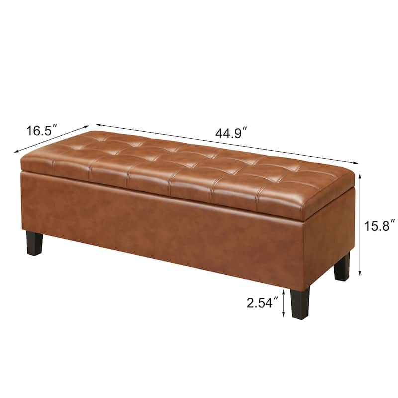 Adeco Faux Leather Storage Ottoman Bench for Living Room