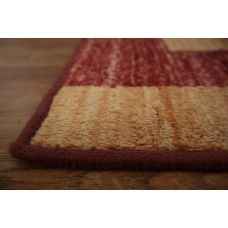 Hand Knotted Oriental 100% Wool Carpet Modern Geometric Multi-Colored Gabbeh Area Rug - 4' 3'' X 2' 8''