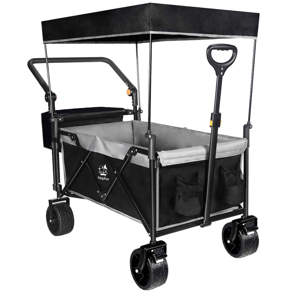 Collapsible Wagon with Canopy Extra Large 140L Storage Steel Frame All-Terrain Wheels Brakes - 20” x 44.9” x 46.8”
