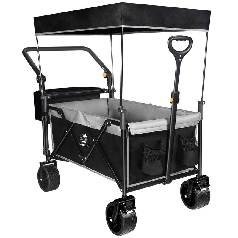 Collapsible Wagon with Canopy Extra Large 140L Storage Steel Frame All-Terrain Wheels Brakes - 20” x 44.9” x 46.8” - Grey
