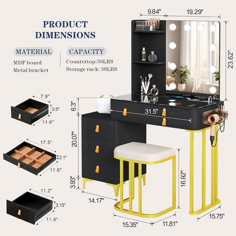 Makeup Vanity with 3 Lighting Colors