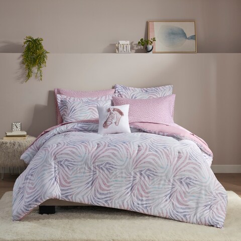 Maya Lavender Zebra Printed Comforter and Sheet Set by Intelligent Design