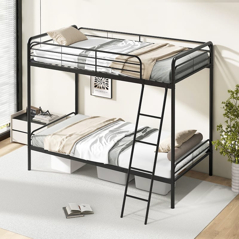 Gymax Twin Over Twin Bunk Bed Heavy Duty Metal Bunk Bed w/ Ladder