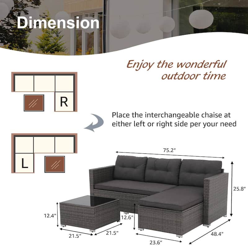 PE Wicker 3-piece Outdoor Sectional Set