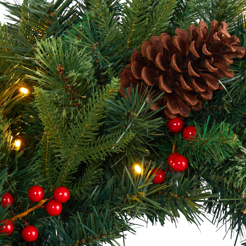 24" Mixed Pine Artificial Christmas Wreath with 35 Clear LED Lights - Green