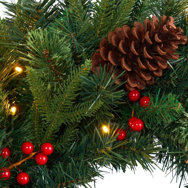 Pre-Lit Mixed Pine Artificial Christmas Wreath, 24-Inch, Clear LED Lights