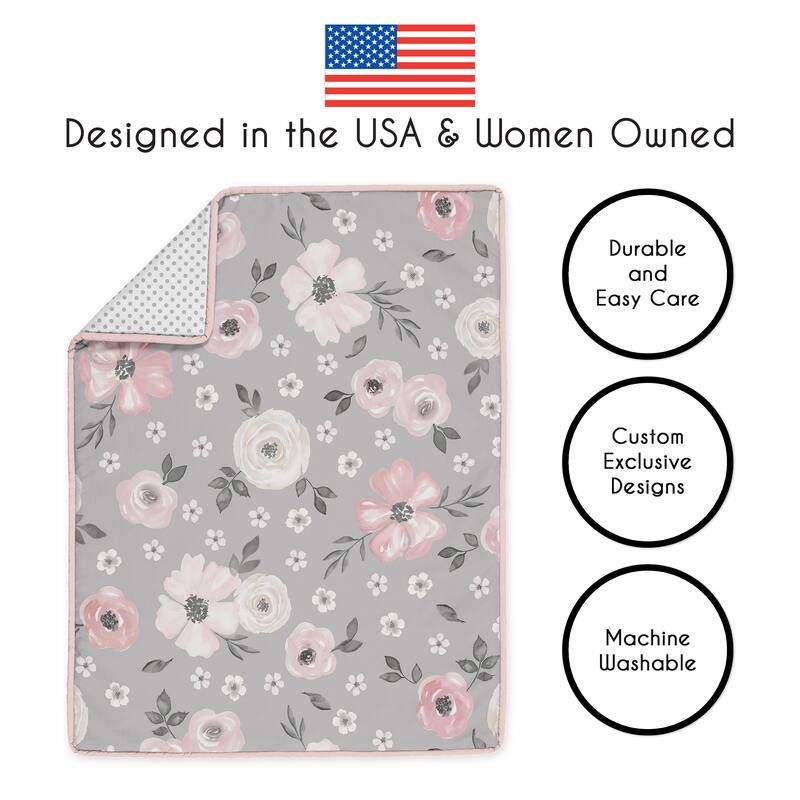 Sweet Jojo Designs Grey Boho Floral Girl 6p Crib Bedding + BreathableBaby Breathable Mesh Liner Bohemian Shabby Chic - Crib Size