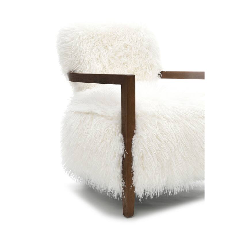 1pc Accent Chair Raked Wooden Arms Tight Back And Seat Soft Faux Fur Contemporary Living Room Furniture