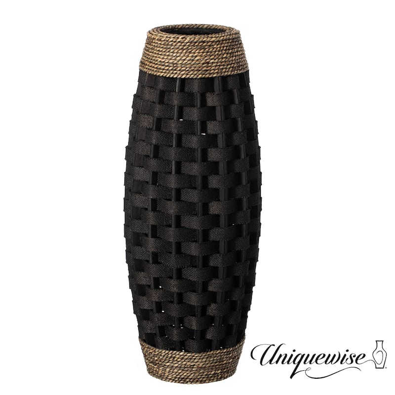Rustic Tall Floor Vase - 24-inch Handcrafted Black Woven Vase, Decorative Accent for Home Decor, Living Room, and Entryway - Black