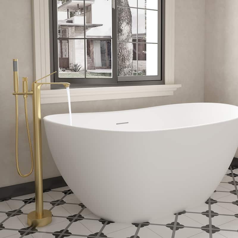 Bathtub Faucet, Floor Mount Free Standing Bathtub Faucet Tub Filler w/ Handheld Shower