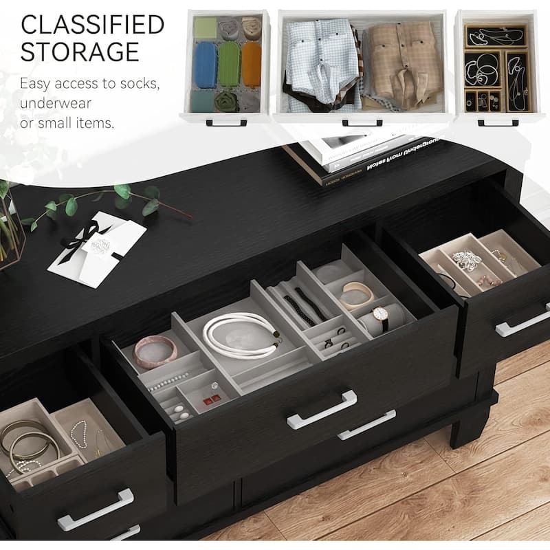 51" Wide Wooden Dresser Organizer with 7 Drawers