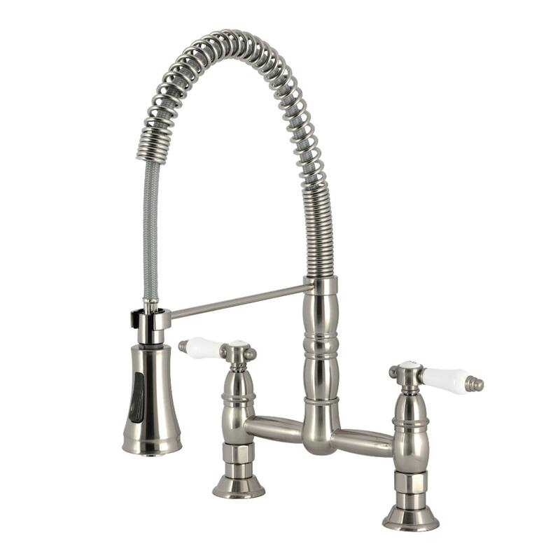 Kingston Brass Essex Double-Handle Wall-Mount Pre-Rinse Bridge Kitchen Faucet