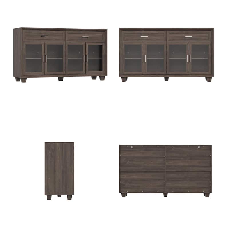 Glass Storage Cabinet with Doors,TV Stand for Living Room,Pantry,Brown/White