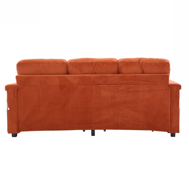L-Shaped Sectional Sofa with Pull-Out Storage,Ottoman & Pillows 3-Seat with USB Charging,Cup Holder, Convertible Design
