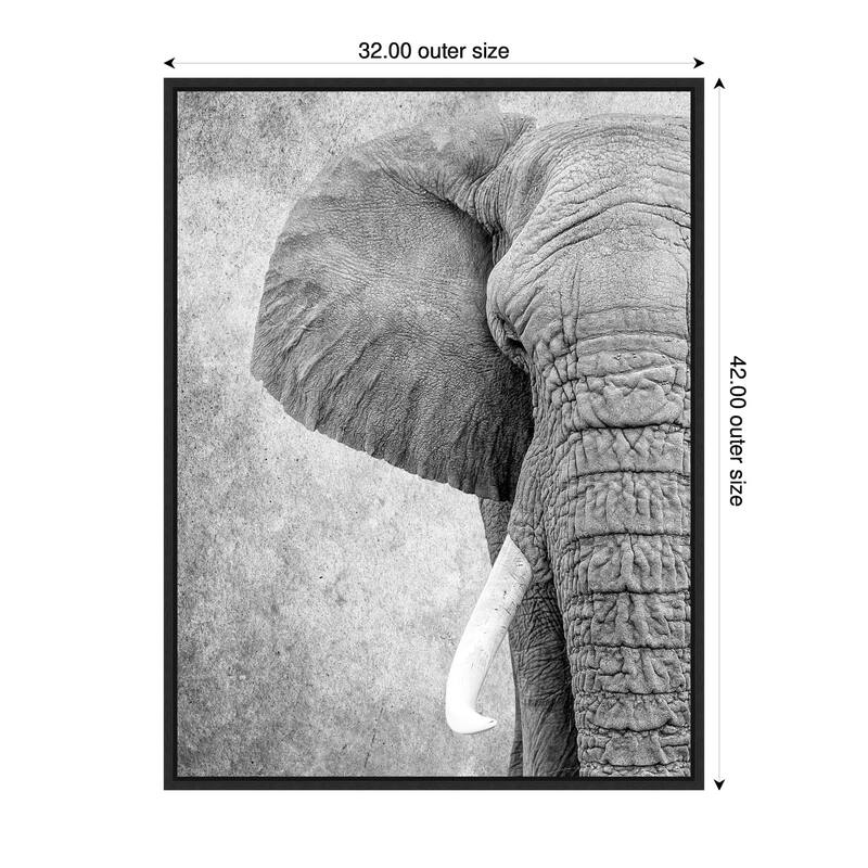 Kate and Laurel Sylvie Black and White Minimalist Safari Elephant Framed Canvas by Simon Te of Tai Prints