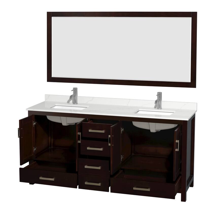 Sheffield 72-inch Double Vanity, Single Hole Quartz Top,70-inch Mirror