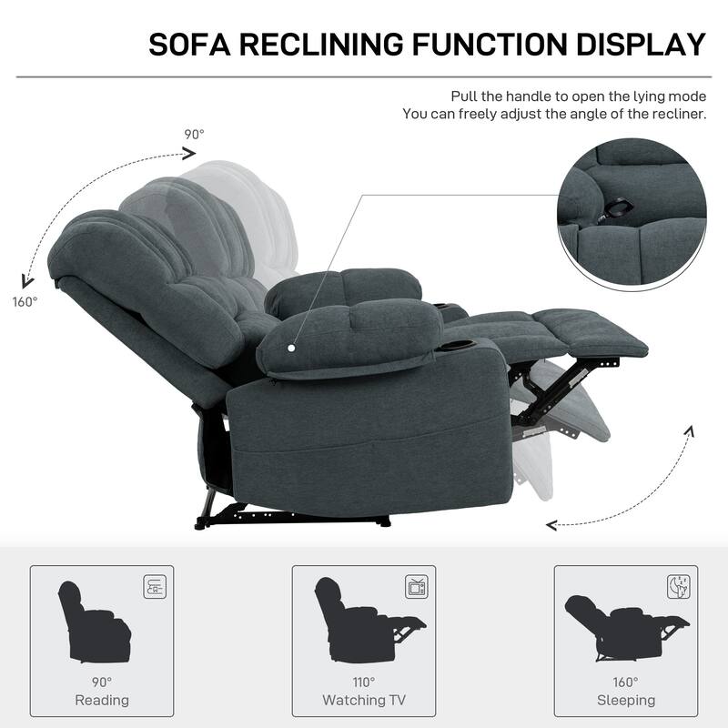 Massage Recliner Chair, Breathable Fabric Ergonomic Single Sofa Chair with Heat and Vibration and Cup Holders & Side Pockets